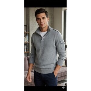 Mens Banana Republic Gray Italian Wool Blend 1/4 Zip Sweater Size Large